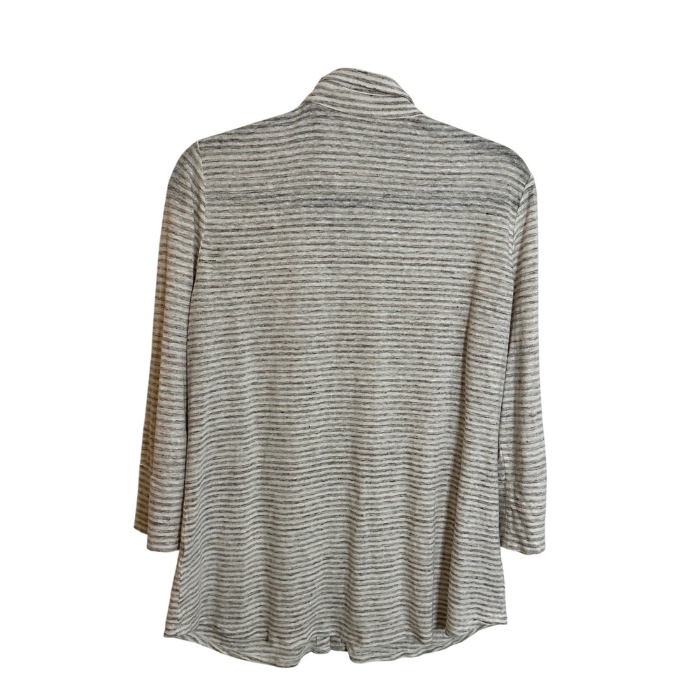 J. McLaughlin Linen Blend Button Front Shirt Size L Beige Stripe 3/4 Sleeves‎ - Picture 2 of 9